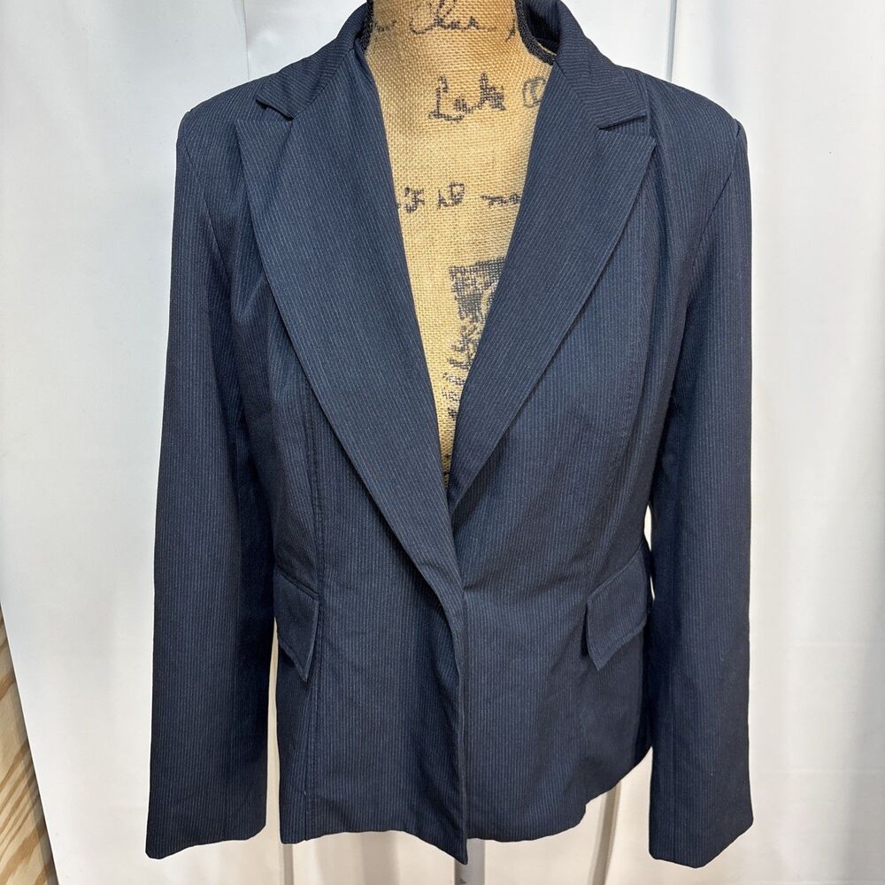 george womens blazer sz 8 blue striped long sleeve office casual lined pocket 8